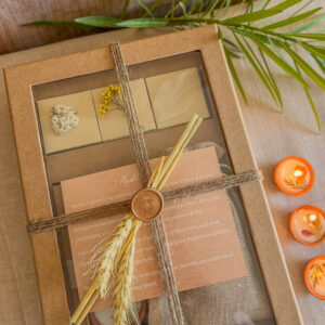 Rustic gift box with dried botanicals, candles & jute packaging